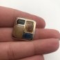 Vintage Square Marbled Enamel Earrings Black Navy Tan Beige Silver Trim