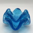 Two Cobalt Blue Hand Blown Swung Glass Nesting Ashtrays Trinket Bowls Vintage