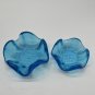 Two Cobalt Blue Hand Blown Swung Glass Nesting Ashtrays Trinket Bowls Vintage