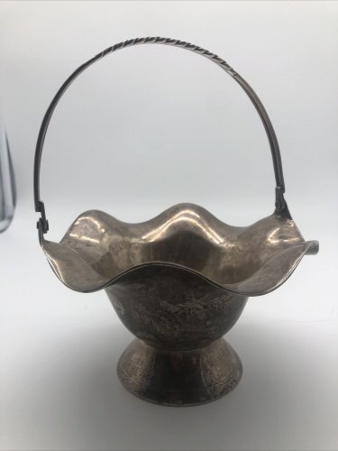 Wavy Design Silver Plated Brass Basket Bucket  Made In India AMC NY Needs Polish