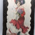 Budweiser Girl Woman in Dress Drawing Ad Art  Beer Sign On Faux Wood 22”x 12”