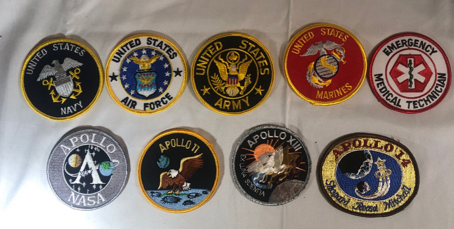 NASA Apollo Manned Missions & Military Embroidered Patches Lot 9 Total ...