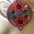 Ceramic Purple Talavera Hobbyist Piece Round Art Deco Handled Dish Bowl