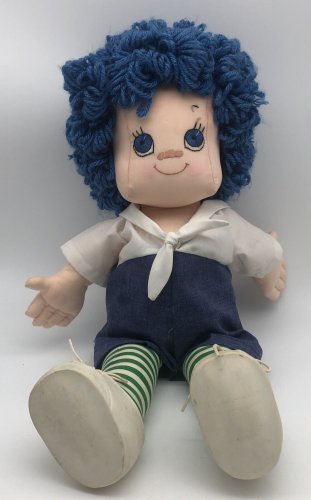 Handmade Sewn Fabric Doll Cloth Body Yarn Blue Hair 18&acirc;�� Plush Stuffed Toy Shoes