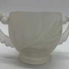 Vintage Frosted Glass Sugar Bowl Or Salt Cellar With 2 Handles Leaf Design