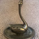 Vintage Silver Round Plated Long Neck Swan Shaped Ring Holder With Felt Bottom