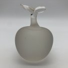 Frosted Glass Apple with Clear Glass Stem and Leaf Paperweight