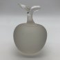 Frosted Glass Apple with Clear Glass Stem and Leaf Paperweight