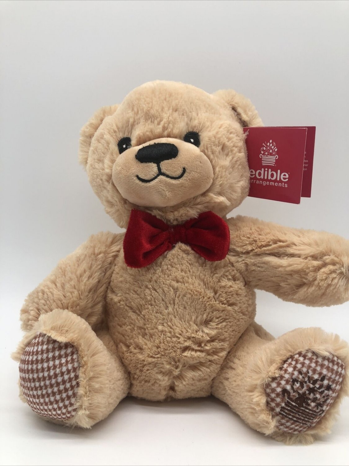 NEW Brown Teddy Bear Plush Stuffed Animal Edi Bear with Red Bow Tie