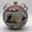 Dineh Navajo Tribe Pottery Mauve Beige Mountains Canteen Vase Signed 7.5”