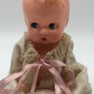 Vintage Ideal Hard Plastic Baby Doll Sleepy Blue Side Eyes in Handmade Gown 1950