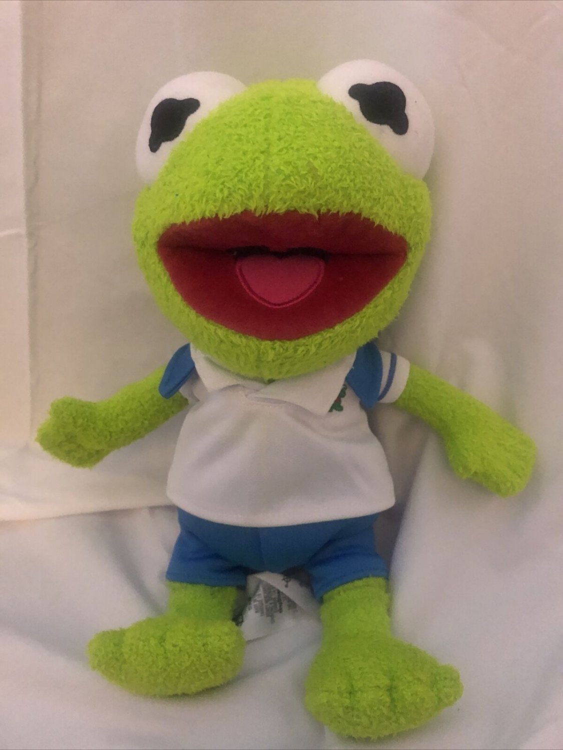 Disney Store Baby Kermit Plush Muppet Babies 12” Green With Logo Polo Clean