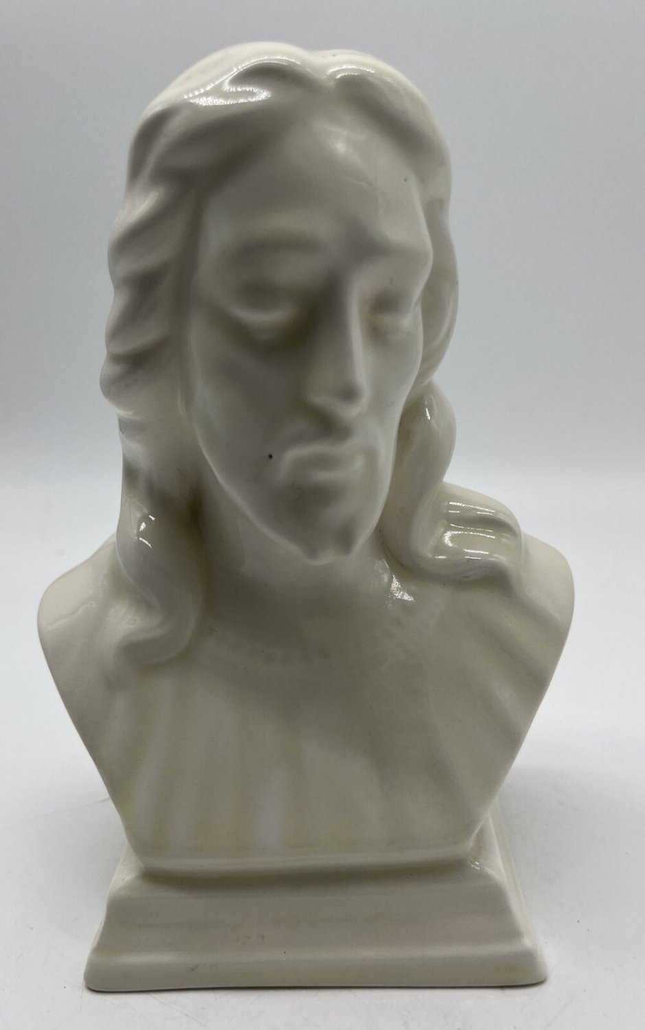 Vintage White Porcelain Jesus Christ Bust Figure Statue 7 1/4" Tall