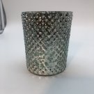 Blue Hobnail Mercury Glass Candle Holder 4”