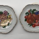 Decorative Plates Set Of 2 Colorful Fruit And Flowers White With Gold Rim 7”