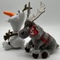 Ty Beanie Babies Disney Frozen SET of OLAF SNOWMAN & SVEN REINDEER 8 Inch Plush