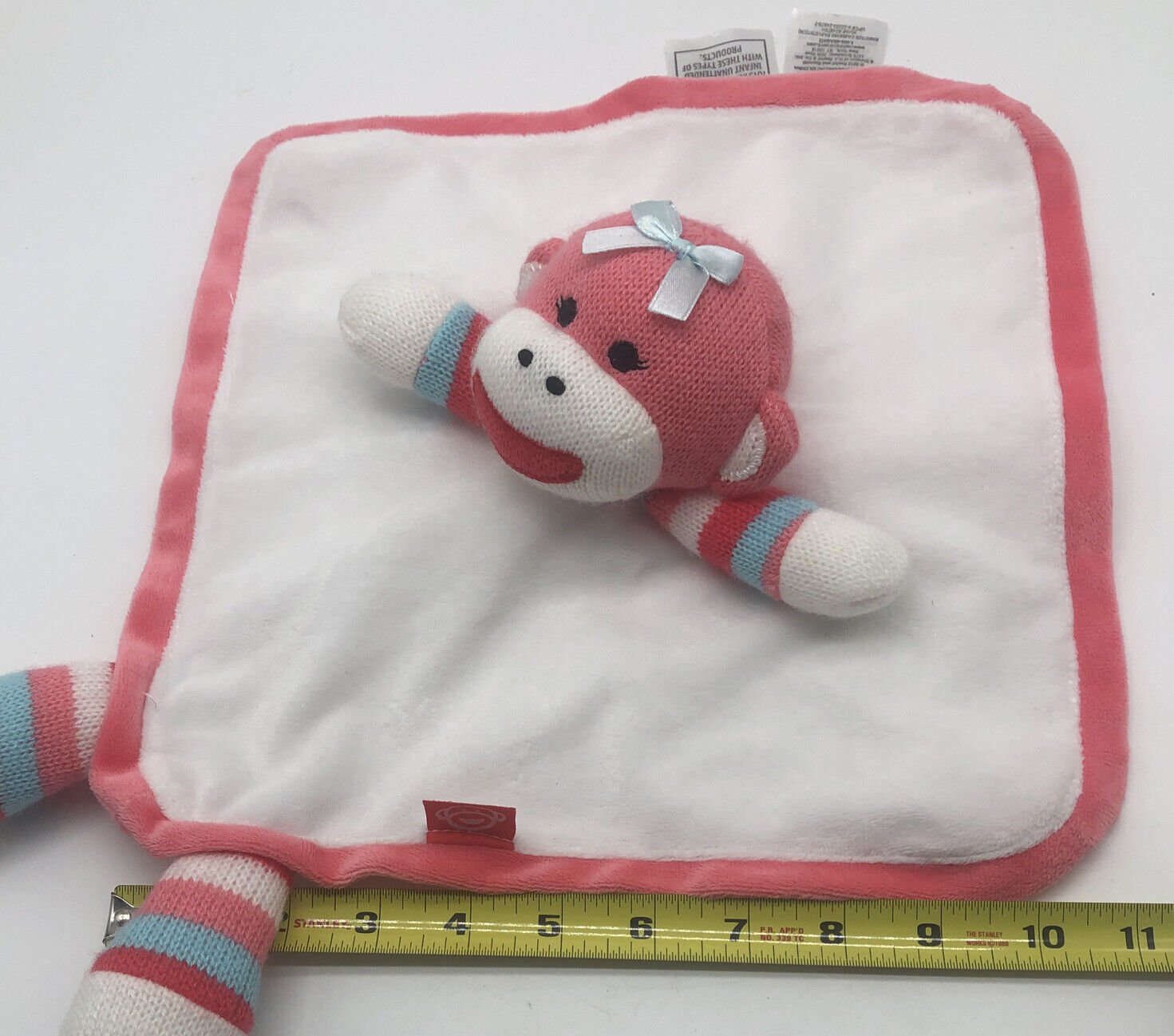 Baby Starters 12" Sock Monkey Security Blanket Satin Lovey Rattle Pink