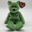 1998 Ty Beanie Baby Kicks the Soccer Bear Push Toy Rare with Errors on Ty Tag