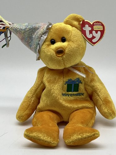 TY NOVEMBER the BIRTHDAY BEAR BEANIE BABY 2002 Vintage