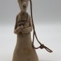 Vintage Folk Art Terracotta Clay Man Carpenter Bell Sculpture 7&acirc;�� Leather Hanger