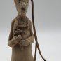 Vintage Folk Art Terracotta Clay Man Carpenter Bell Sculpture 7&acirc;�� Leather Hanger