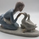 Vintage Ron Molds Figurine Porcelain Statue Sculpture Girl Feeding Geese 9" x 6"