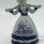 Vintage Ceramic Delft Blue Milk Maid Dutch Girl Figurine Holland Windmill