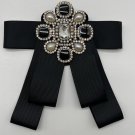 Vintage Inspired Retro Black Fabric Ribbon Pre Tied Bow Pin Back