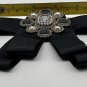 Vintage Inspired Retro Black Fabric Ribbon Pre Tied Bow Pin Back