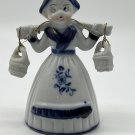 Vintage Dutch Girl Milk Maid Bell Figurine w/ Buckets Figurine Holland Blue