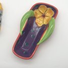 Clay Art Ceramic Floral Flip Flop Handled Dishwasher Safe Serving Dish 9 in
