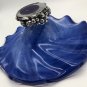 Cobalt Blue Art Glass Fruit Pedestal Bowl With Pewter Fruit Design 12&acirc;��