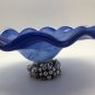 Cobalt Blue Art Glass Fruit Pedestal Bowl With Pewter Fruit Design 12&acirc;��