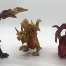 Vintage Dragon Plastic PVC Toys Figures Fire Breathing Winged 2 Headed Set Of 3
