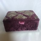 World Market Purple Beaded Trinket Travel Jewelry Silver Velvet 3.5”x2.5”x1.5”
