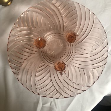 Decorative Pink Mid Century Glass Round Shaped Three Footed Legged Serving Plate