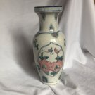 Asian Chinese LARGE Vase Porcelain Blue and Green Birds and Pink Roses 10”