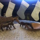 Zebra Family Brown Black Wood Lightweight Figurines Set Of Three