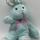 Commonwealth Blue Aqua Bunny 10" Plush Pink Ribbon White Ears Feet 2005 CLEAN