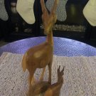 Hand Carved Brown Wood Gazelle Antelope Impala Figurines MCM Set Of Two
