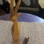 Hand Carved Brown Wood Gazelle Antelope Impala Figurines MCM Set Of Two