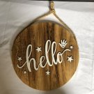 Two Sided Hello/ Welcome Wooden Sign Rustic Round Sign Brown White Rope 12 In