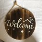 Two Sided Hello/ Welcome Wooden Sign Rustic Round Sign Brown White Rope 12 In