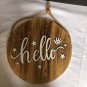 Two Sided Hello/ Welcome Wooden Sign Rustic Round Sign Brown White Rope 12 In