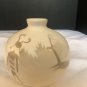 Vintage Signed M Redhorse Deer/ Warrior Pattern White Bisque Short Vase 3.5&acirc;��