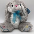 Hug Fun 12" Easter Bunny Plush 12" Rabbit Gray with blue ribbon bow NEW WITH TAG