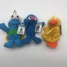 Twiddlebug, Grover, Rubber Duckie,Mini Bean Kelloggs Sesame Street 4 inch, Set 3