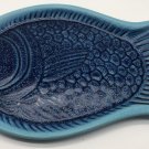 Blue Aqua Salt Glaze Stoneware Fish Platter Plate Coastal Nautical Beach 12.5”