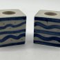 Glazed 2&acirc;�� cube ceramic Ambassador candleholders blue/aqua folk art Set of 2