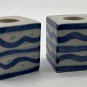 Glazed 2&acirc;�� cube ceramic Ambassador candleholders blue/aqua folk art Set of 2